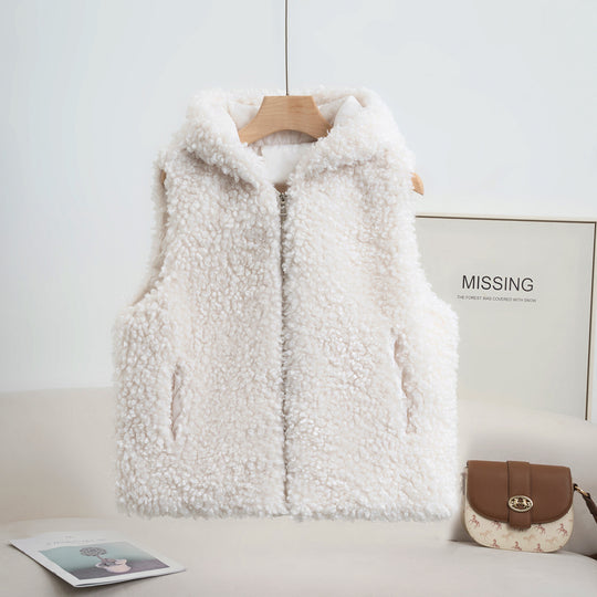 Damen nan kuschelige Teddyweste mit Kapuze und Reißverschluss Nord Taschen