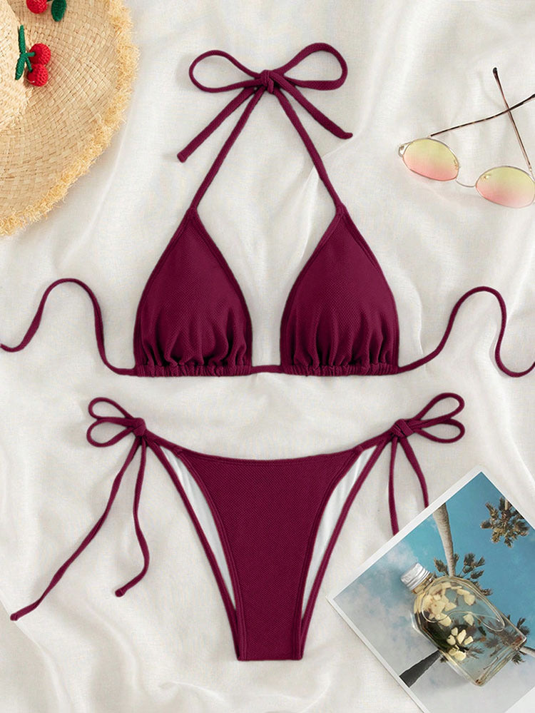 Damen Triangel-Bikini mit verstellbaren BindNord Taschenändern und seitlichen Schleifen