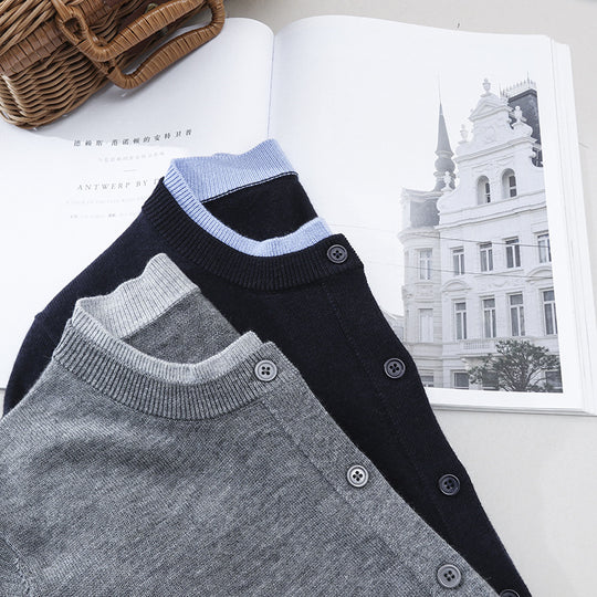 Damen Leichter Feinstrick-Cardigan mit Rundhals, Kontrastbündchen und durchgehender Knopfleiste Nord Taschen