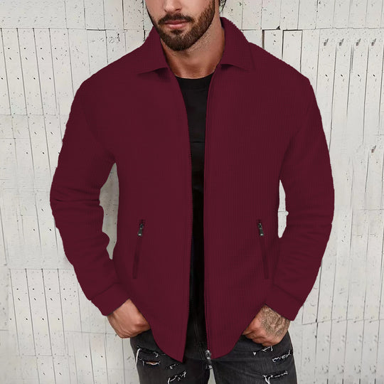 Herren minimalistische Stehkragen-Feinstrick-Übergangsjacke mit Zwei-Wege-Reißverschluss und verdeckten Reißverschlusstaschen Nord Taschen