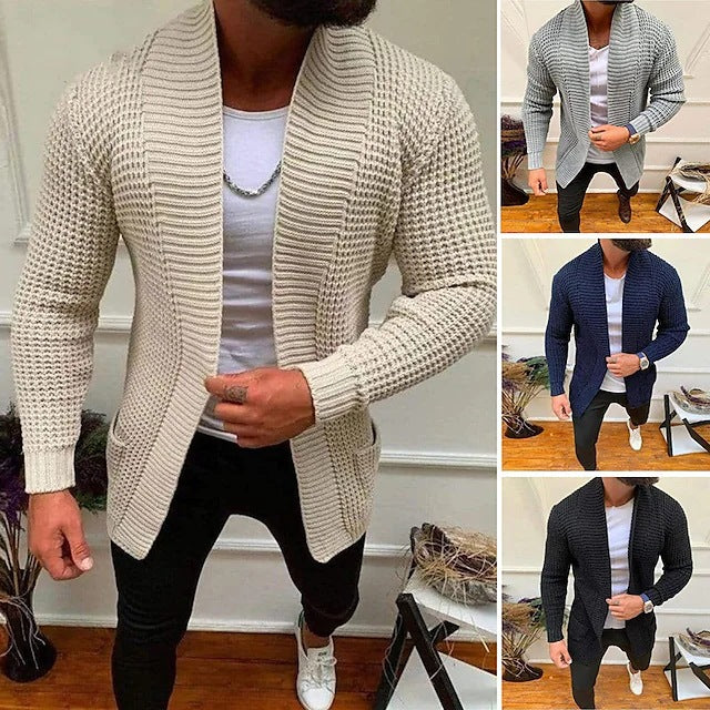 Herren Strickcardigan mit Schalkragen und strukturiertem Waffelmuster Nord Taschen