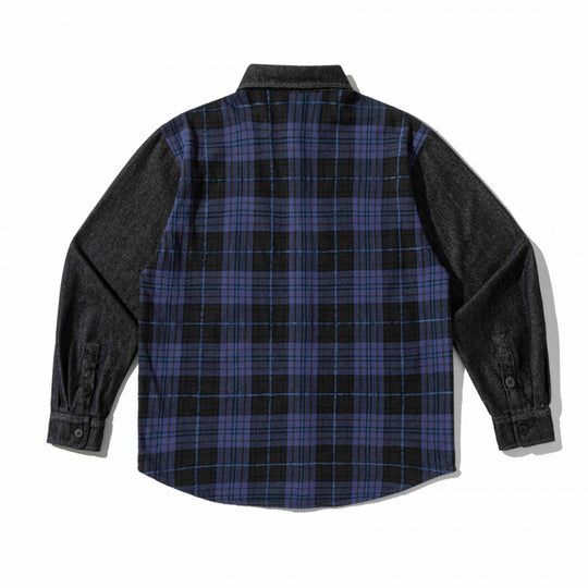 Unisex Kastenförmiges Karomix-Overshirt mit Denim-Ärmeln und Brustpattentaschen Nord Taschen
