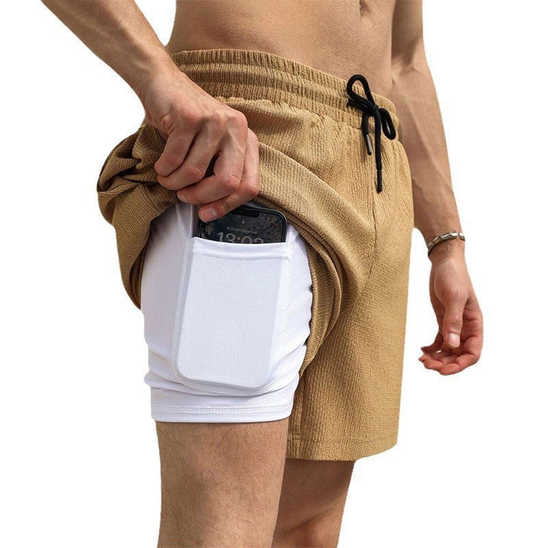 Herren nan zweilagige Badeshorts mit integrierter Kompressions-Innenhose und versteckter Handytasche