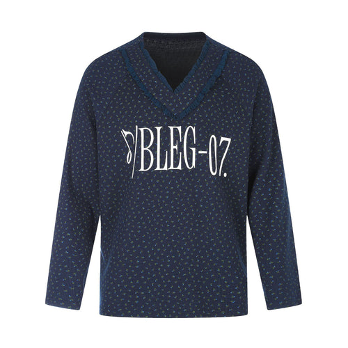 Damen Feinstruktur V‑Ausschnitt Strickpullover mit Rüschenkragen Nord Taschen