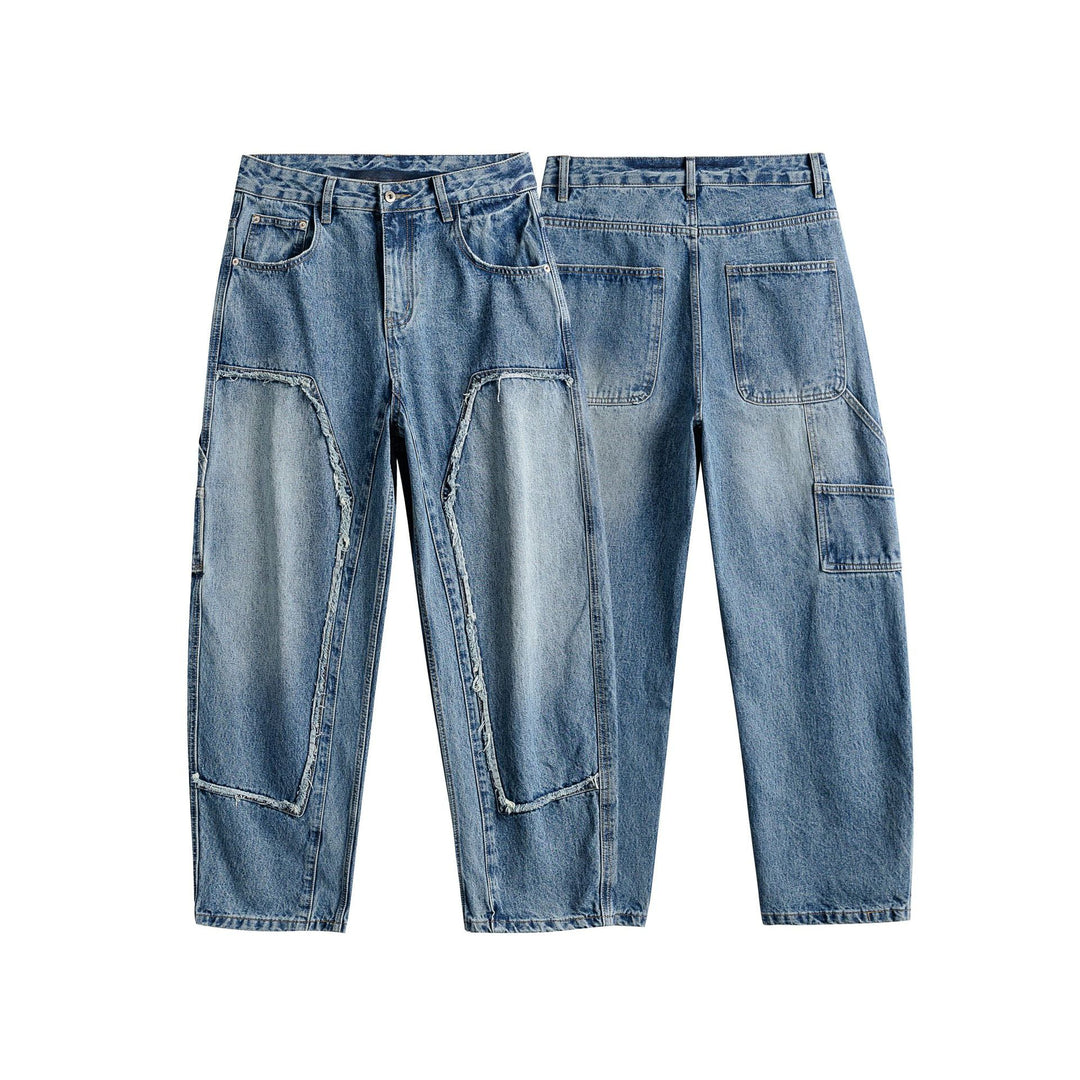 Damen Jeanshose mit kontrastierenden Knie‑Panels und ausgefransten Nähten Nord Taschen