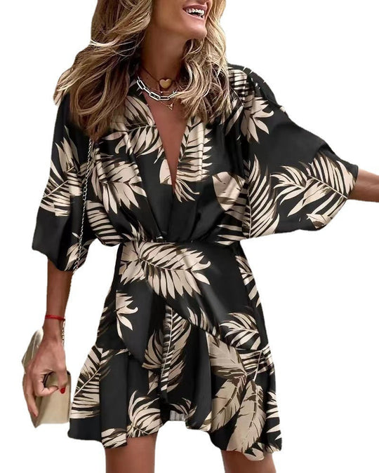 Damen Wickelmini-Kleid mit voluminösen Ärmeln und modischem Animal-Print