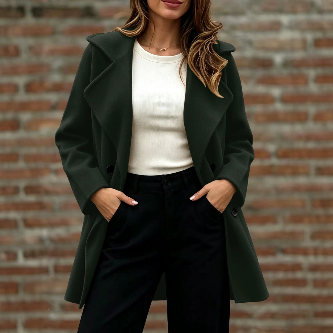 Damen Doppelreihiger Wollmantel mit Oversize-Revers Nord Taschen