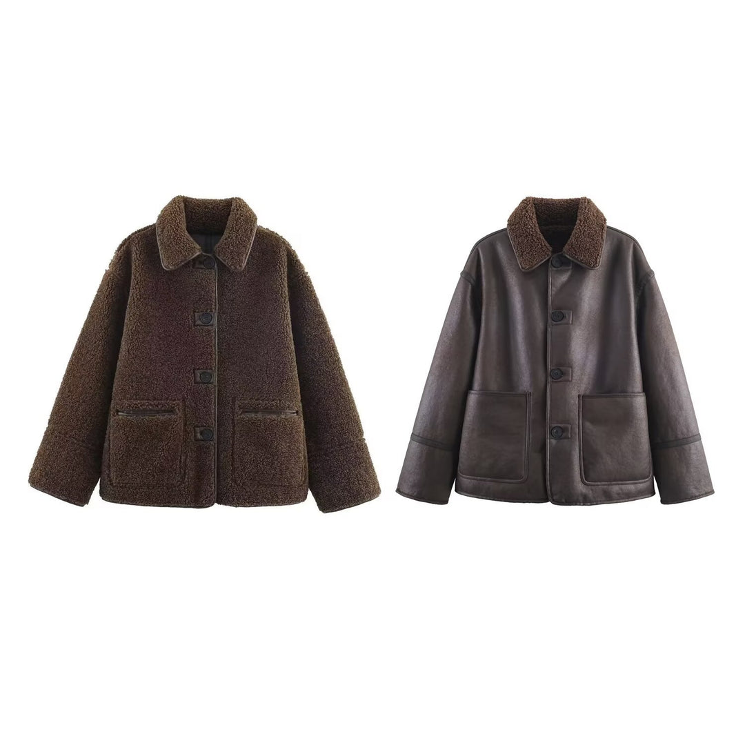 Damen 70+ Teddy‑Fleece‑Jacke im Oversize‑Cocoon‑Schnitt Nord Taschen