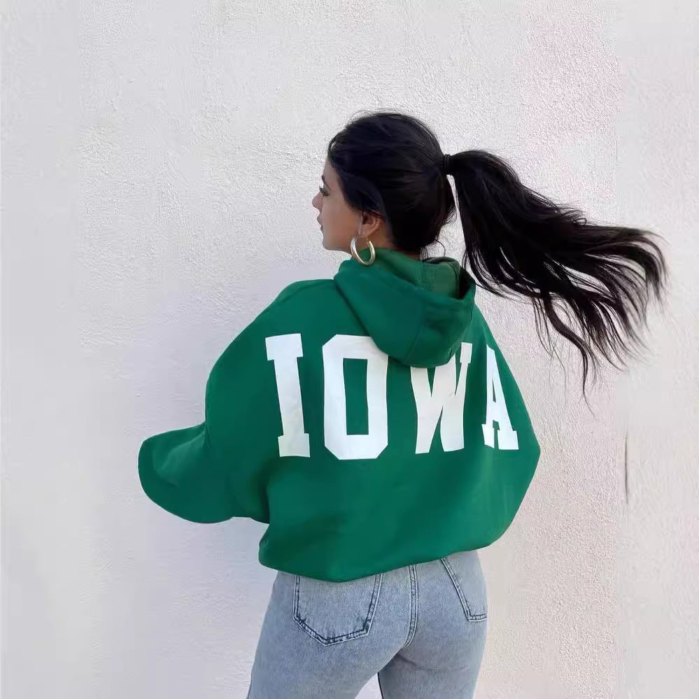 Damen Oversized Cropped Hoodie mit großem Lettering, Kapuze und relaxed Fit Nord Taschen