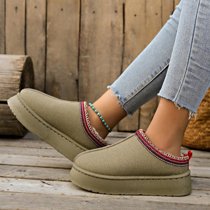 Damen  gemütliche Plateau-Hausschuh-Slipper mit weich gepolsterter Innenfütterung und dekorativem Zierbund Nord Taschen