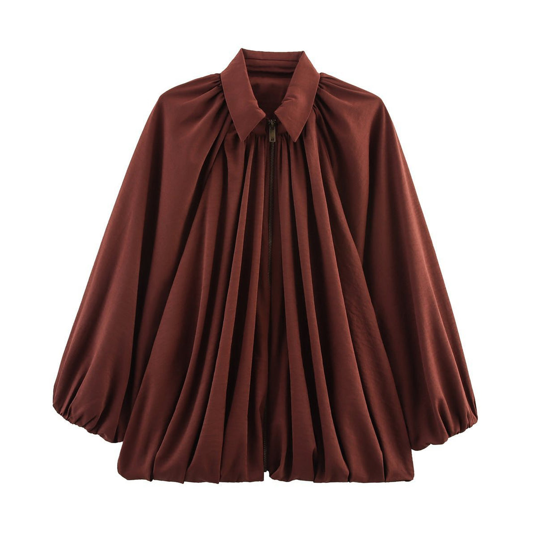 Damen Oversize-Hemdbluse mit Reißverschluss, Kräuselung und Ballonärmeln Nord Taschen