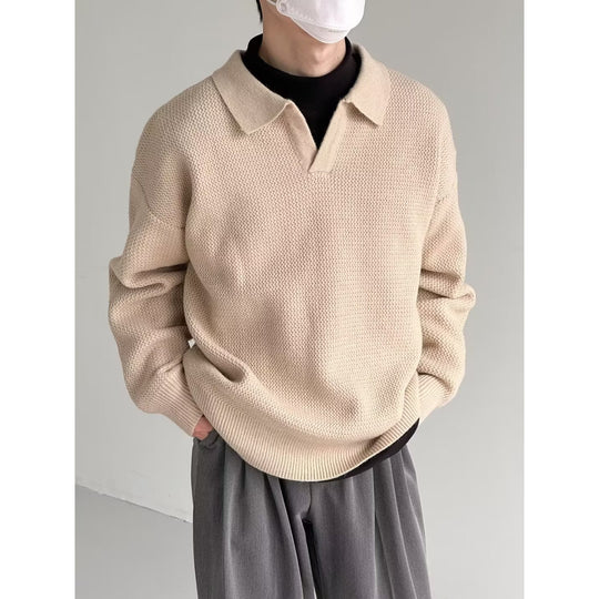 Herren Modischer Grobstrickpullover mit V-Ausschnitt und Schulterüberschuss Nord Taschen