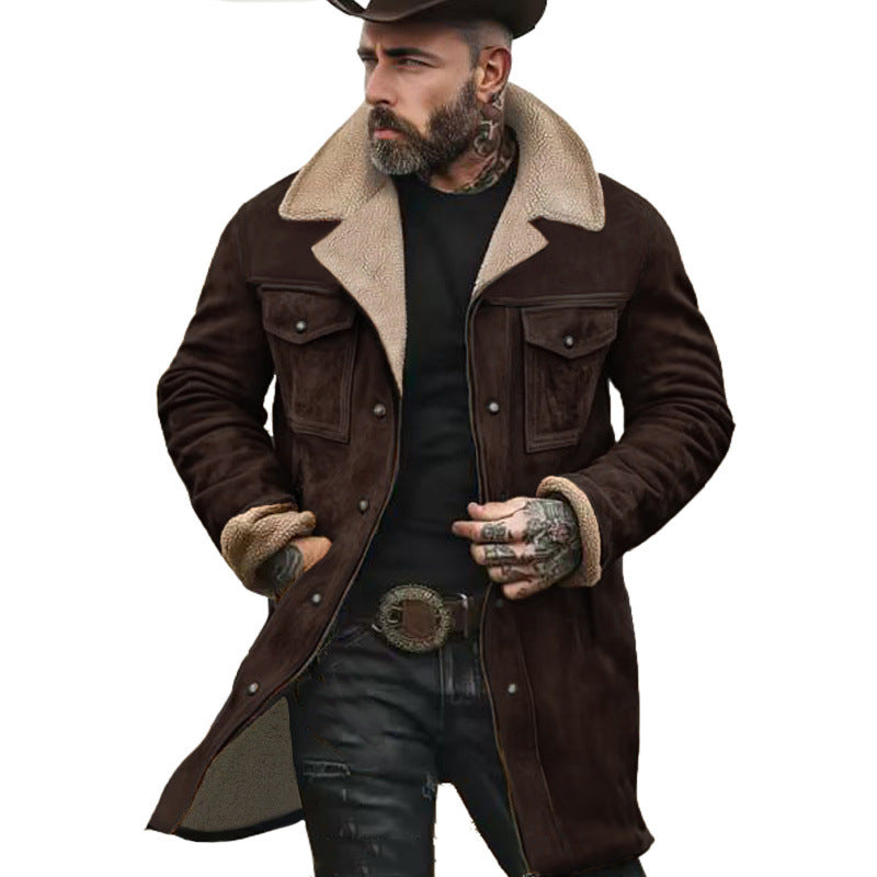 Herren Langer Sherpa-Mantel mit Kunstfellfutter und Wildlederoptik Nord Taschen