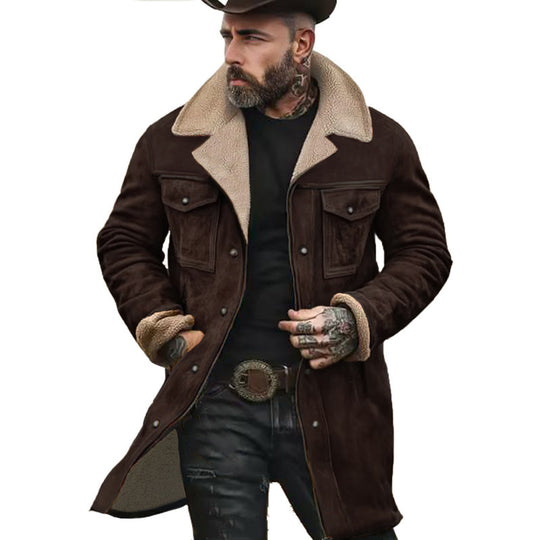 Herren Langer Sherpa-Mantel mit Kunstfellfutter und Wildlederoptik Nord Taschen