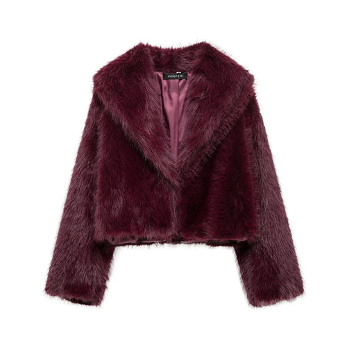 Damen 20+ Cropped Kunstfelljacke mit breitem Schalkragen und boxy Silhouette Nord Taschen
