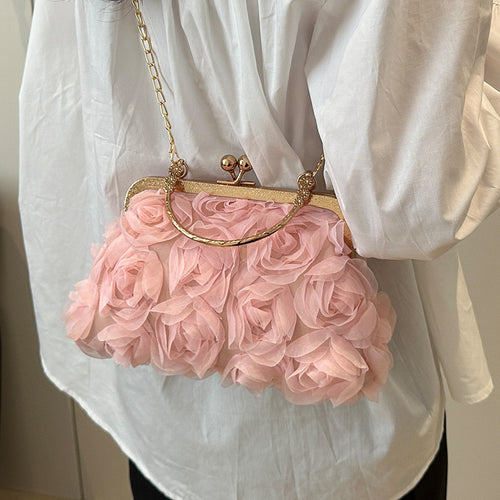 Damen Clutch mit floralen Applikationen und elegantem Kettenverschluss Nord Taschen