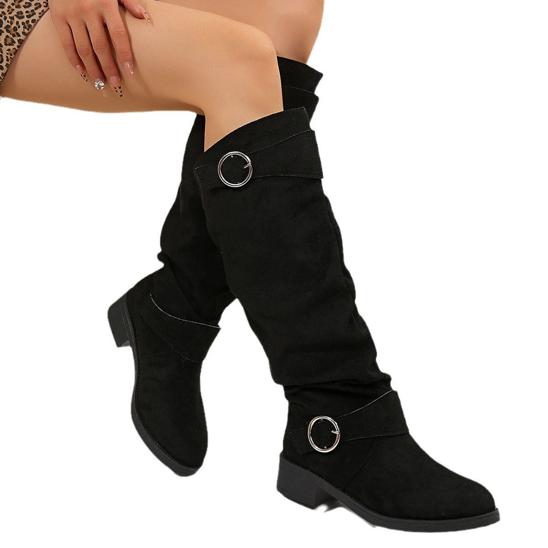 Damen Slouch-Stiefel mit verstellbaren Zier-Schnallen und Veloursoptik Schaft Nord Taschen
