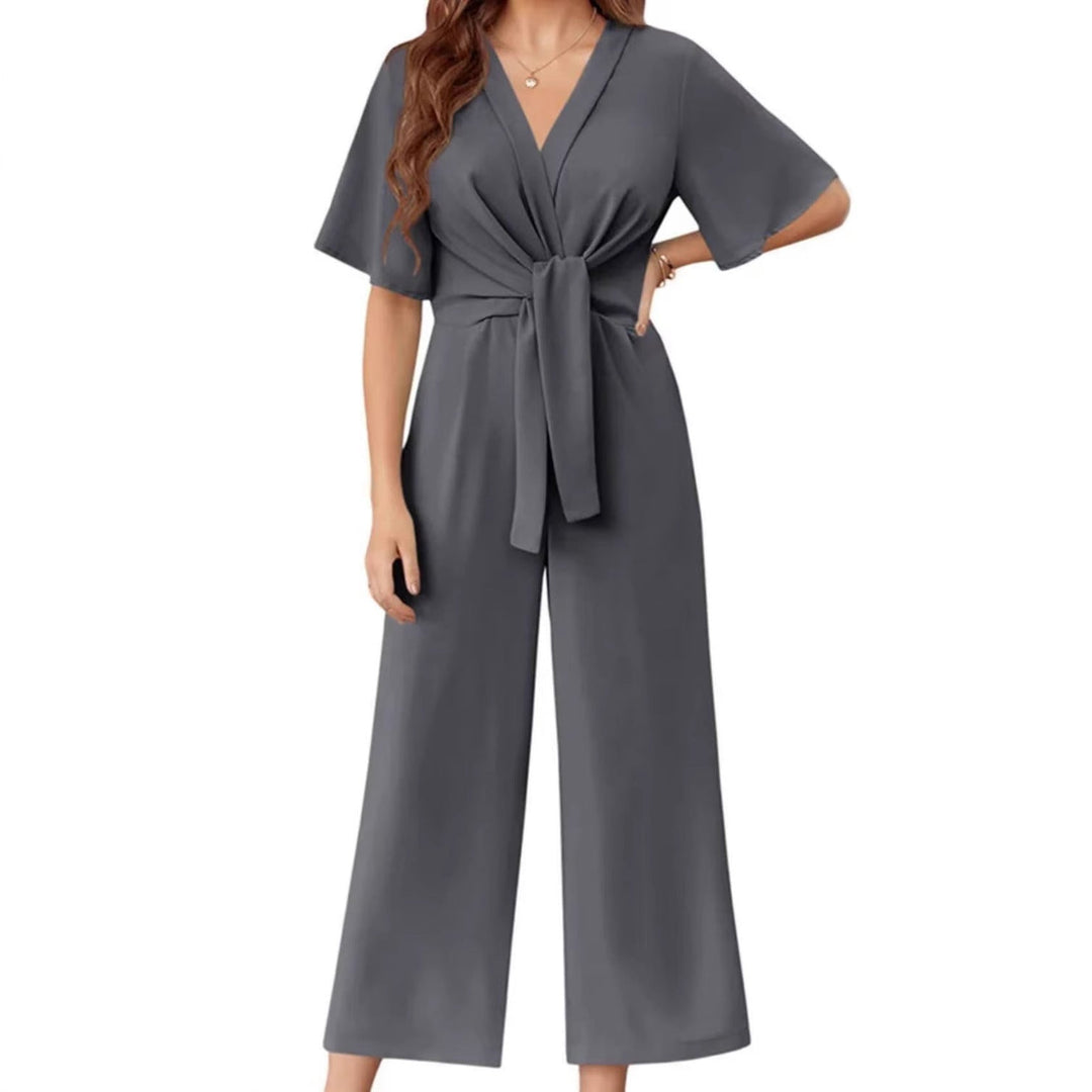 Damen eleganter Wickel-Jumpsuit mit weiten Beinen und Taillengürtel