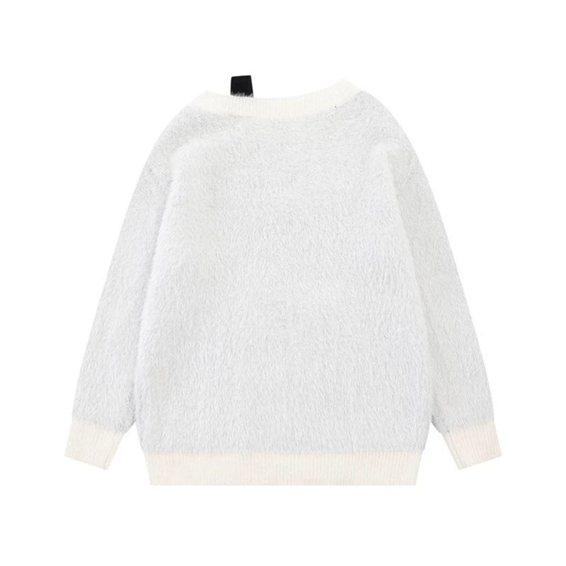 Damen Kuscheliger Strickpullover mit Cartoon-Noten- und Sternmotiv Nord Taschen