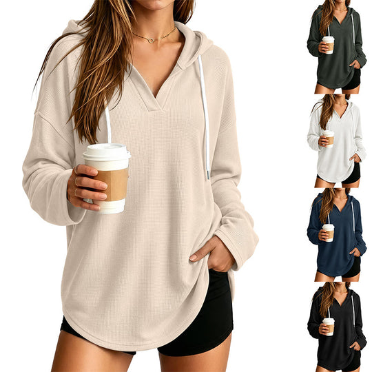 Damen Lässiger Kapuzenpullover mit Waffelstruktur Nord Taschen