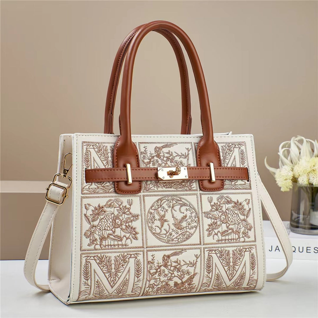 Damen elegante Handtasche mit kunstvollem Stickdesign und abnehmbarem Schulterriemen Nord Taschen