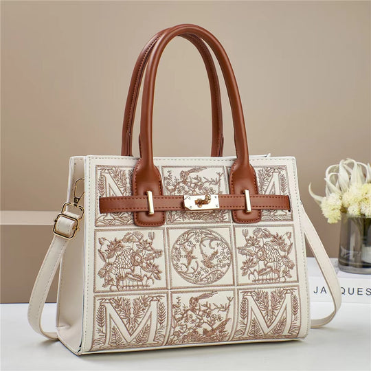 Damen elegante Handtasche mit kunstvollem Stickdesign und abnehmbarem Schulterriemen Nord Taschen