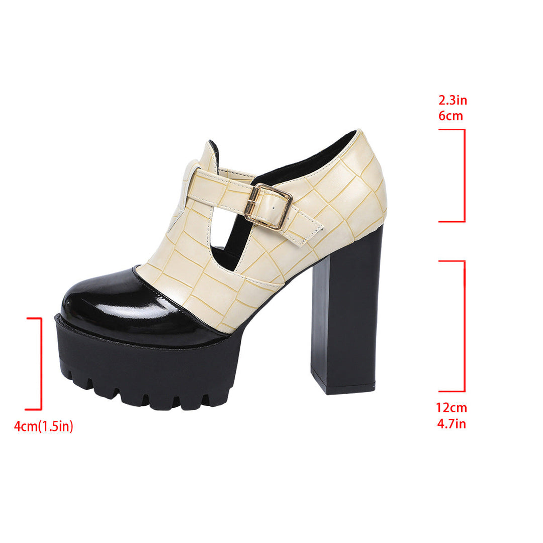 Damen Plateau-Pumps mit modischem Krokoprägungs-Design und verstellbarem Riemen
