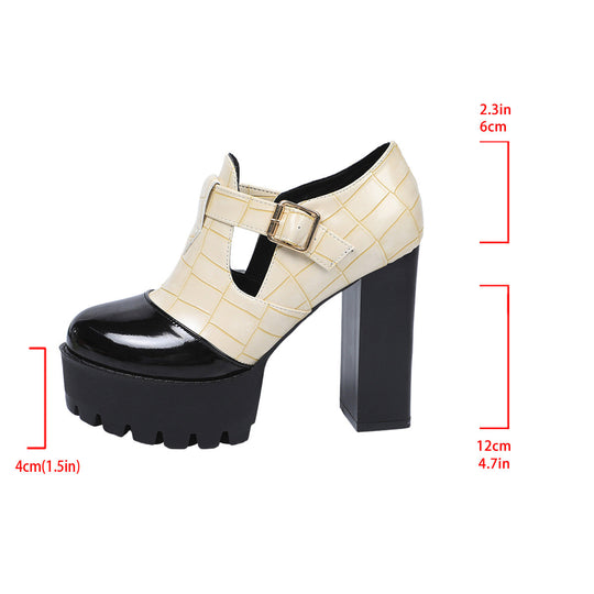 Damen Plateau-Pumps mit modischem Krokoprägungs-Design und verstellbarem Riemen