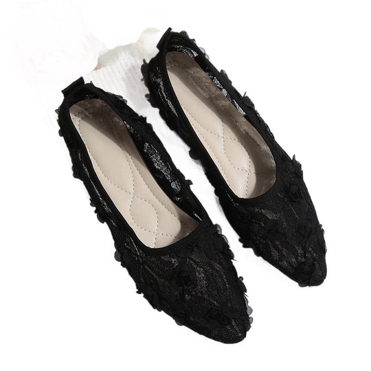 Damen elegante spitze Ballerinas mit floralen Stickereien und komfortablem Innenfutter Nord Taschen