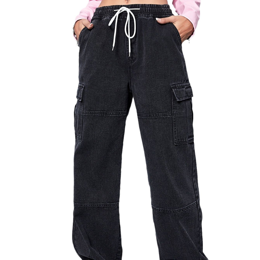 Damen Weite Cargo-Jeans mit elastischem Bund und Kordelzug Nord Taschen