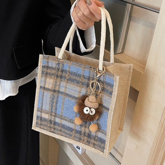 Damen Jute-Shoppingtasche mit modernem Hahnentritt-Muster Nord Taschen