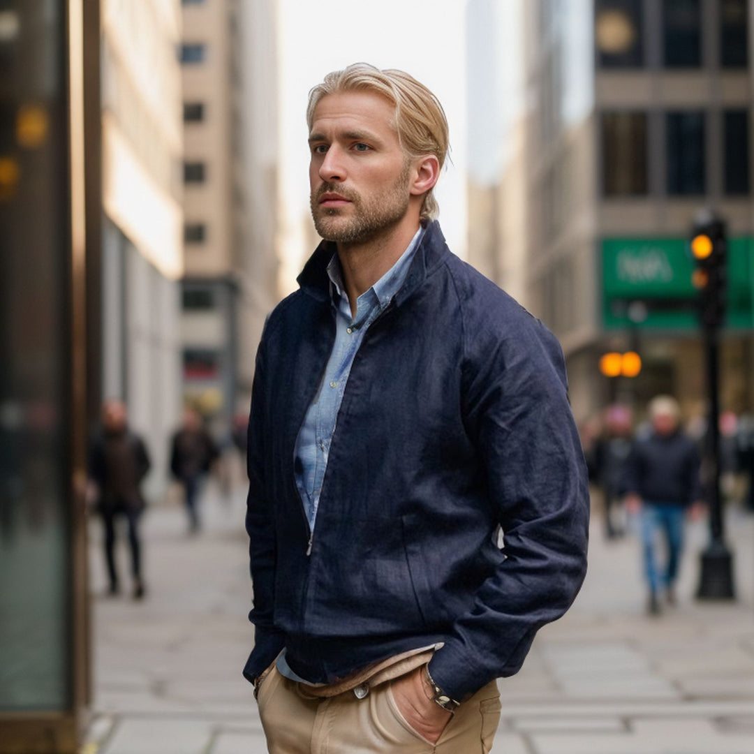 Herren Leichte Harringtonjacke mit Stehkragen und Reißverschluss Nord Taschen