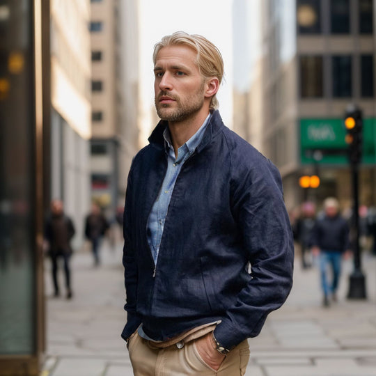 Herren Leichte Harringtonjacke mit Stehkragen und Reißverschluss Nord Taschen