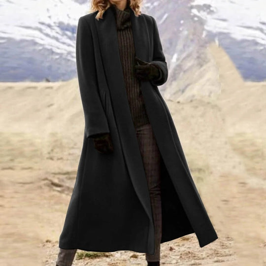 Damen eleganter langer Wollmix-Mantel mit offenem Fall und seitlichen Eingrifftaschen Nord Taschen