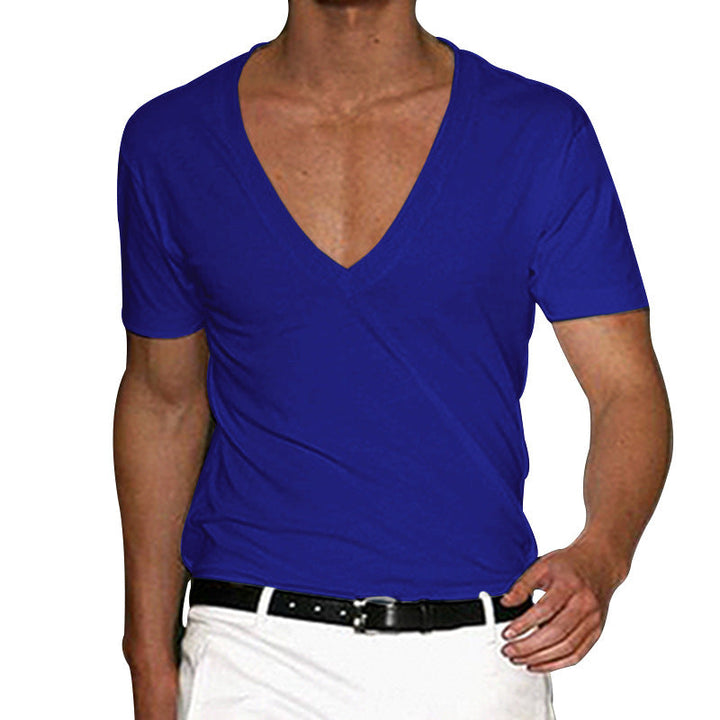 Herren nan tief ausgeschnittenes V-Ausschnitt Kurzarmshirt aus Baumwollstretch mit tailliertem Schnitt