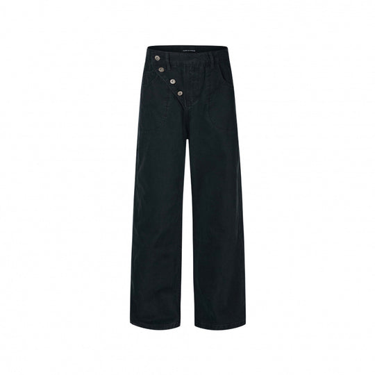Damen Weite High-Waist-Hose mit asymmetrischer Knopfblende und aufgesetzten Taschen Nord Taschen