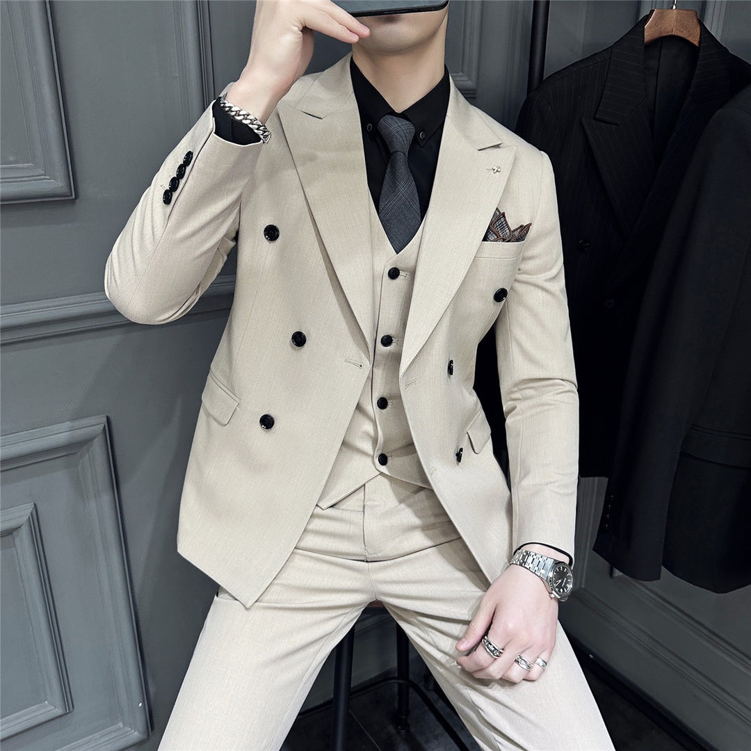 Herren Doppelreihiger Slim‑Fit Business‑Anzug mit tailliertem Sakko und schmaler Anzughose Nord Taschen