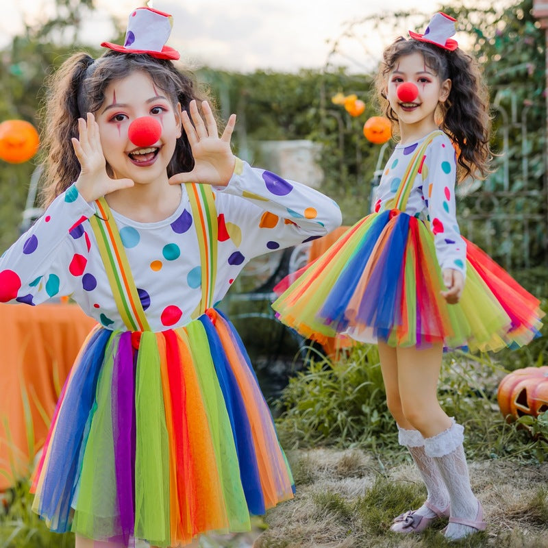 Mädchen Clownkostüm mit bunten Punkten und Tüllrock Nord Taschen