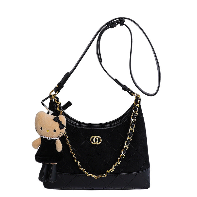 Damen Hobo Tasche mit Karomuster und verspieltem Anhänger Nord Taschen