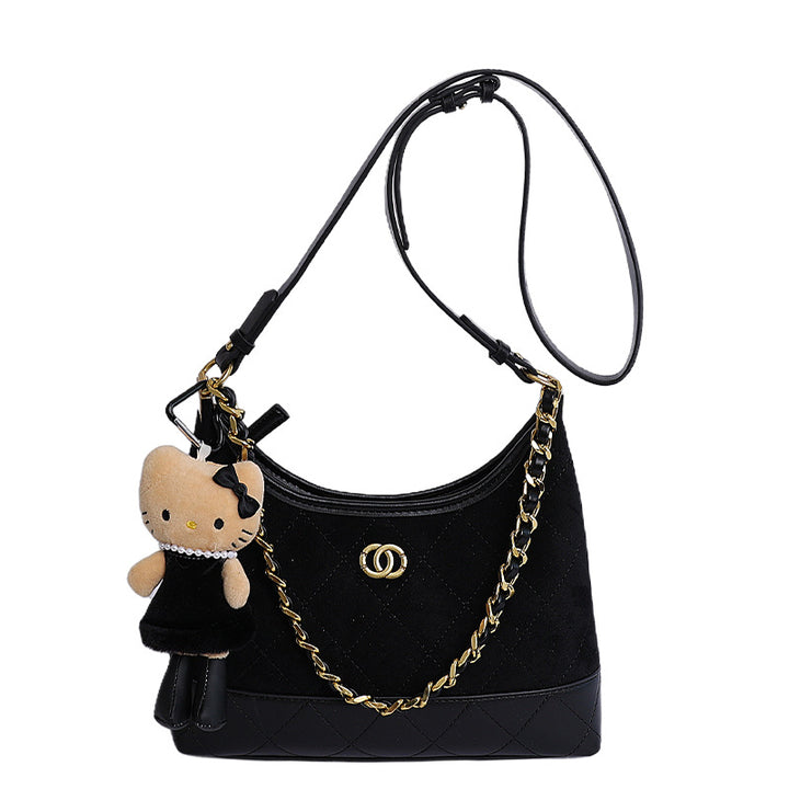 Damen Hobo Tasche mit Karomuster und verspieltem Anhänger Nord Taschen