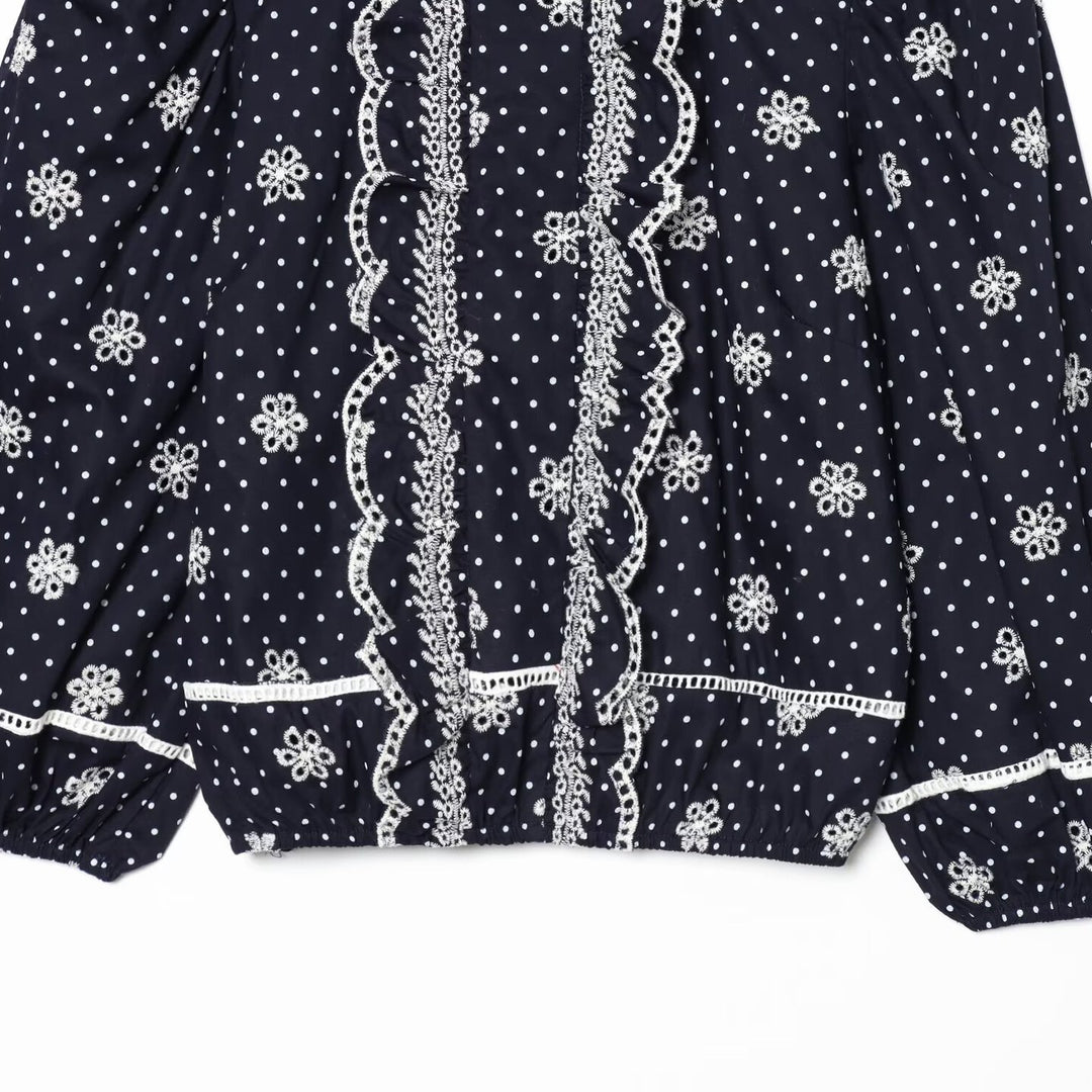 Damen Bestickte Polka-Dot Bluse mit Rüschen und Ballonärmeln Nord Taschen