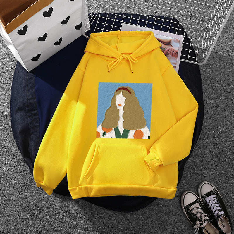 Damen nan Kapuzenpullover mit kunstvoller Chenille-Stickerei im Portraitstil und Kängurutasche Nord Taschen