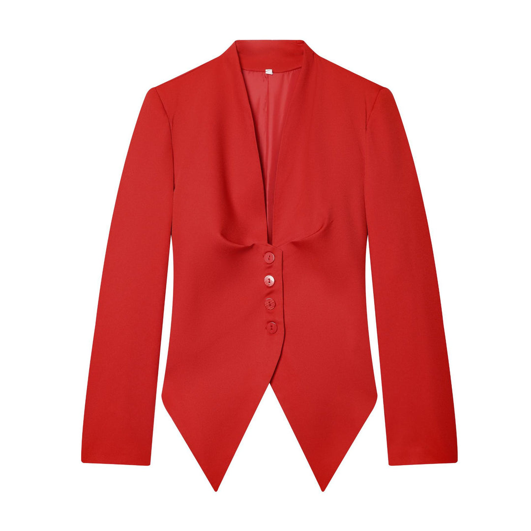 Damen taillierter Blazer mit spitzem Schößchen und tiefem V-Ausschnitt Nord Taschen
