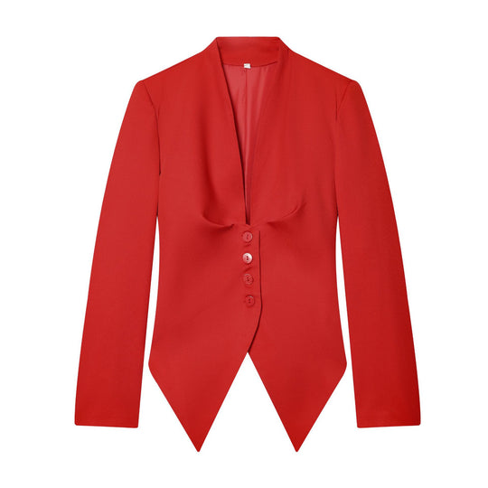 Damen taillierter Blazer mit spitzem Schößchen und tiefem V-Ausschnitt Nord Taschen