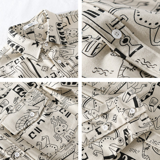 Herren Leichtes Baumwoll-Overshirt mit künstlerischem Linien-Print und doppelter Brusttasche Nord Taschen