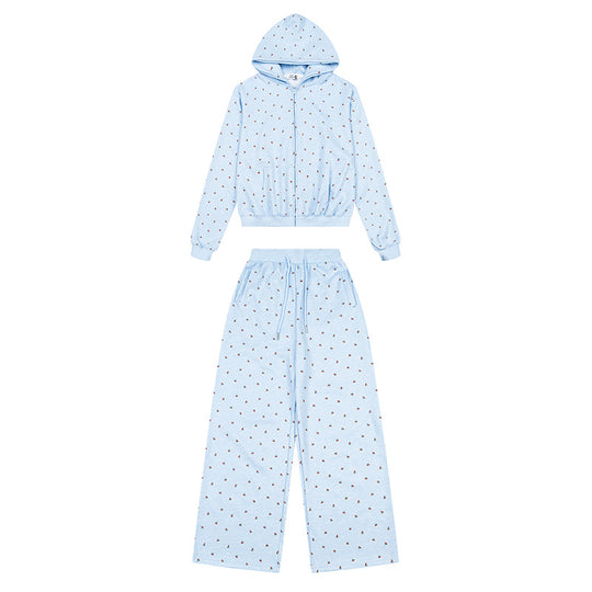 Damen Zweiteiliges Lounge-Set mit Kapuzen-Zipjacke und weiter Schlafhose Nord Taschen