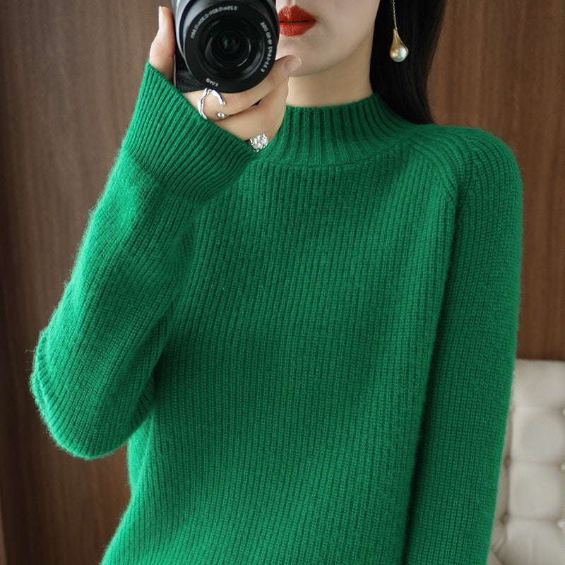 Damen Kurz-Stehkragenpullover aus feinem Feinstrick mit kaschmirähnlicher Weichheit und Raglanärmeln Nord Taschen