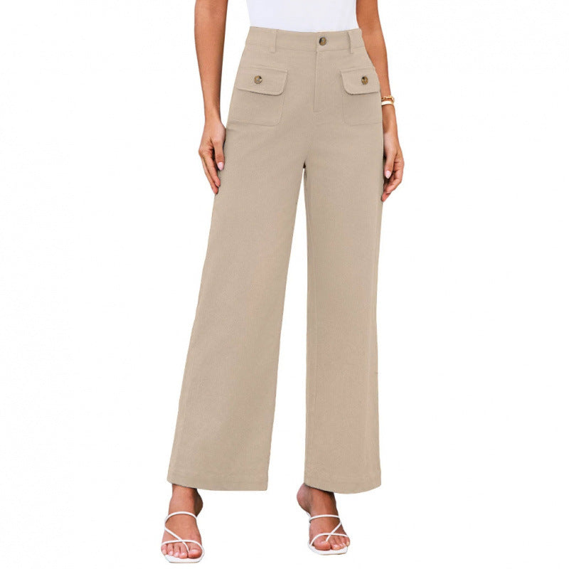 Damen High-Waist Palazzo-Hose mit aufgesetzten Knopf-Taschen Nord Taschen