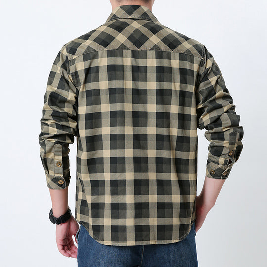 Herren  lässiges kariertes Flanellhemdjacke aus Baumwollmischung mit doppelten Brusttaschen und verstärkter Steppung Nord Taschen
