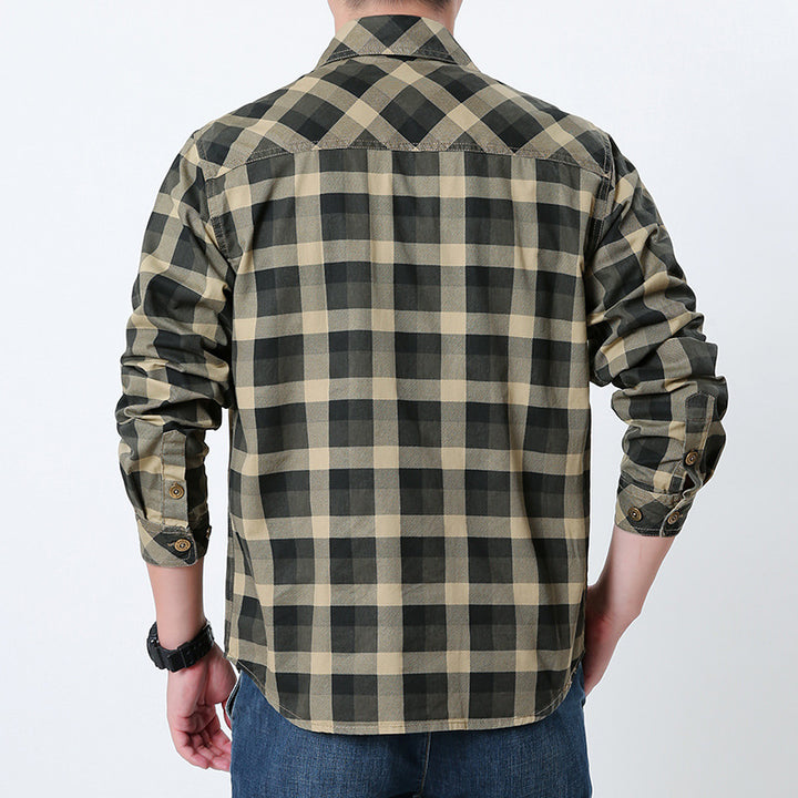 Herren  lässiges kariertes Flanellhemdjacke aus Baumwollmischung mit doppelten Brusttaschen und verstärkter Steppung Nord Taschen